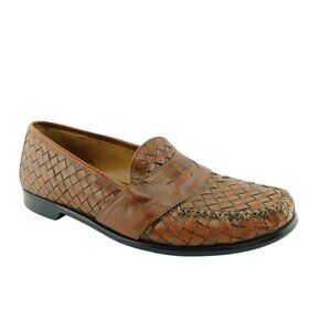 COLE HAAN Brown Woven Leather Penny Slip-on Loafers Shoes 11